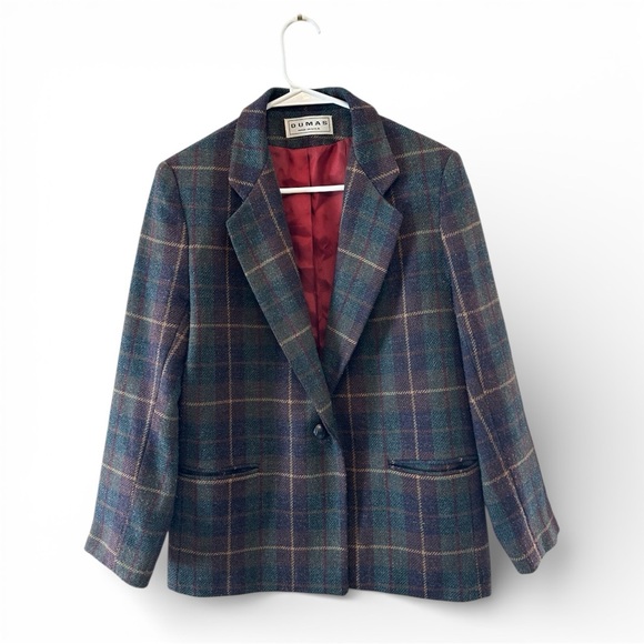Vintage Jackets & Blazers - Vintage 80’s/90’s Dumas Wool Blue and Red Plaid Blazer Size S/M
